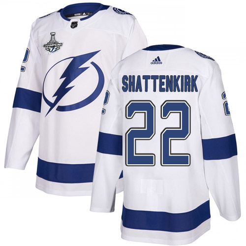 Adidas Tampa Bay Lightning #22 Kevin Shattenkirk White Road Authentic Youth 2020 Stanley Cup Champions Stitched NHL Jersey->youth nhl jersey->Youth Jersey